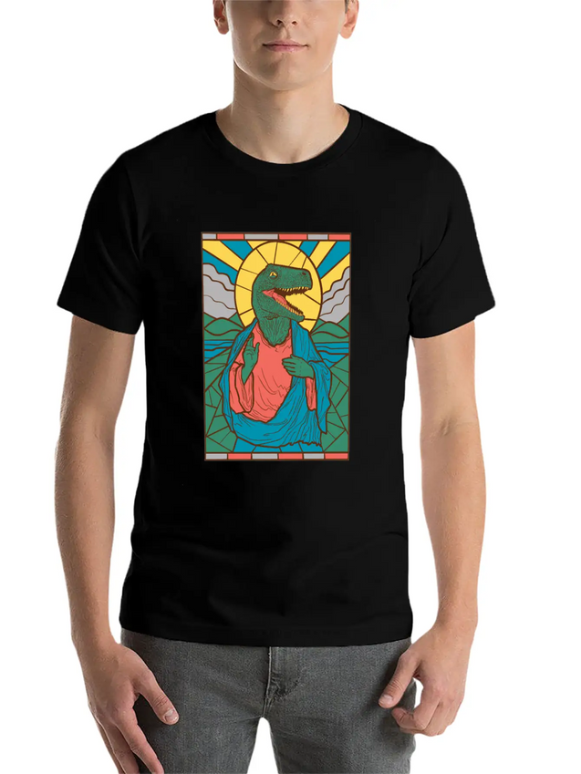 RAPTOR JESUS STAINED GLASS Breathable Soft Cotton T-Shirt – Timeless Casual Look