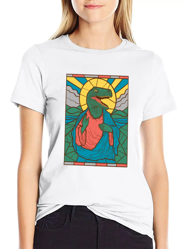 RAPTOR JESUS STAINED GLASS Breathable Soft Cotton T-Shirt – Timeless Casual Look