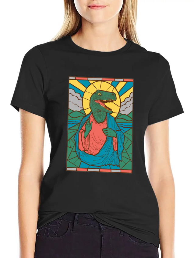 RAPTOR JESUS STAINED GLASS Breathable Soft Cotton T-Shirt – Timeless Casual Look