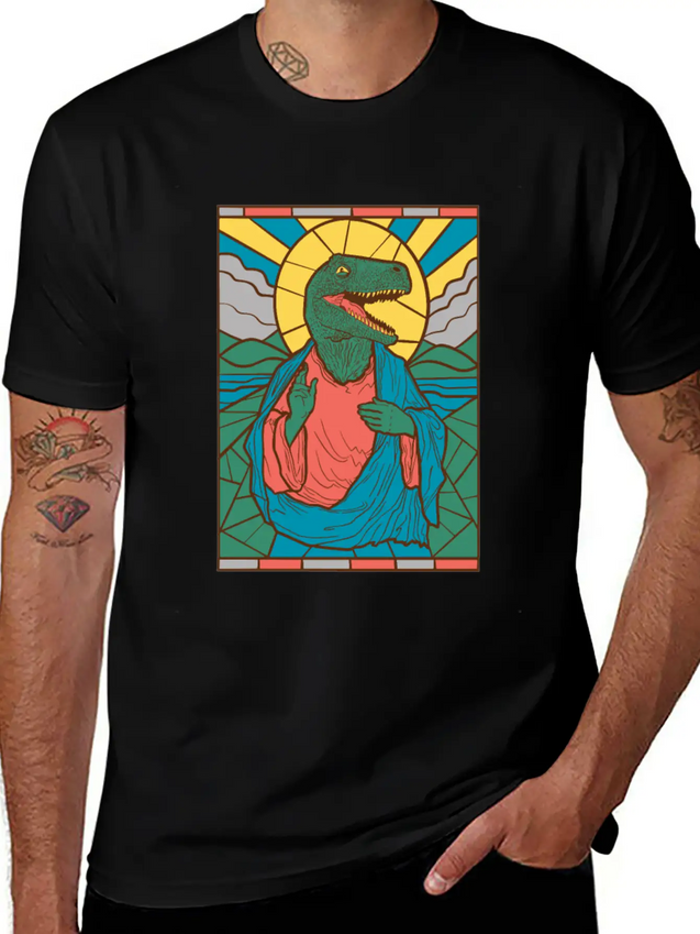 RAPTOR JESUS STAINED GLASS Breathable Soft Cotton T-Shirt – Timeless Casual Look