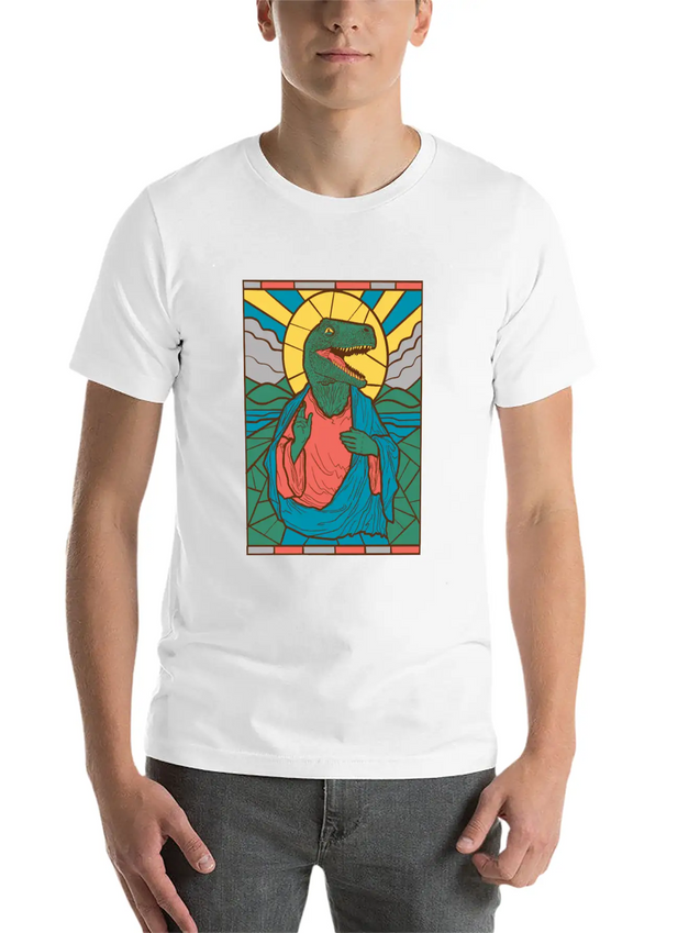 RAPTOR JESUS STAINED GLASS Breathable Soft Cotton T-Shirt – Timeless Casual Look