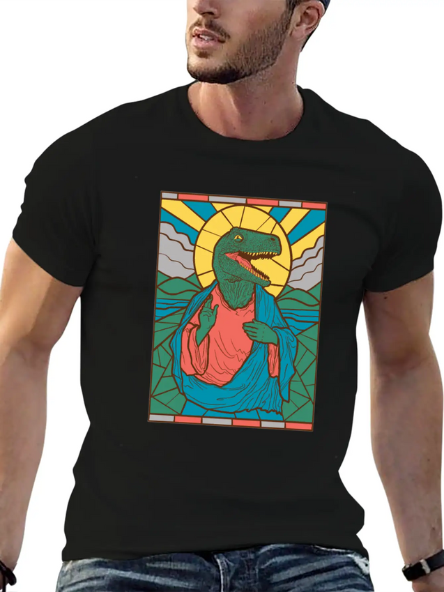 RAPTOR JESUS STAINED GLASS Breathable Soft Cotton T-Shirt – Timeless Casual Look