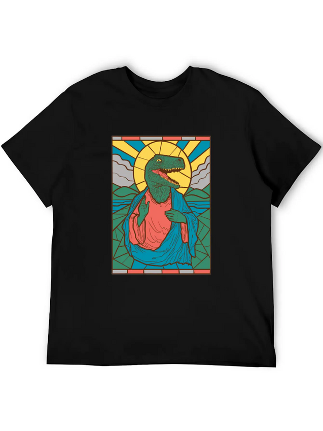 RAPTOR JESUS STAINED GLASS Breathable Soft Cotton T-Shirt – Timeless Casual Look