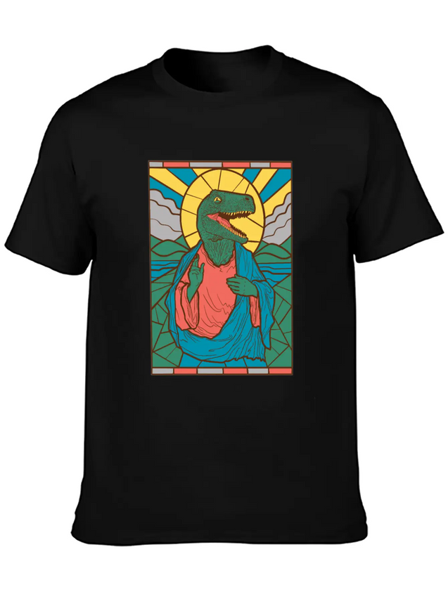 RAPTOR JESUS STAINED GLASS Breathable Soft Cotton T-Shirt – Timeless Casual Look